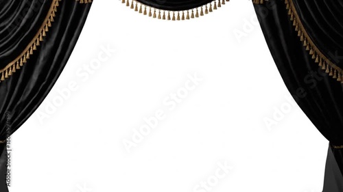 Black and Gold Silk Curtains Opening in Luxury Reveal Style