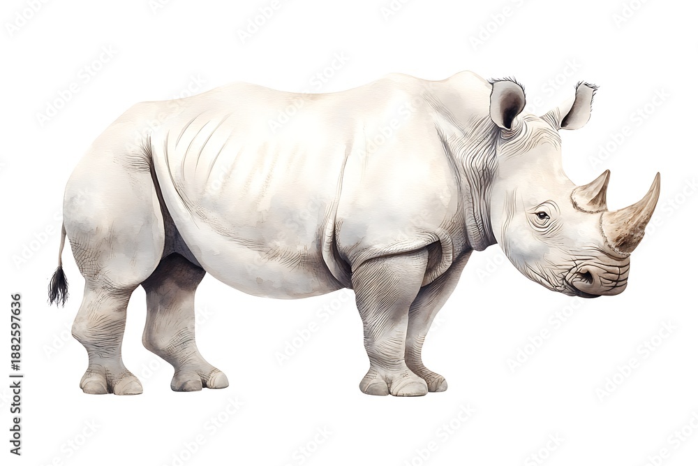 Obraz premium Realistic illustration of a standing rhinoceros against a white background