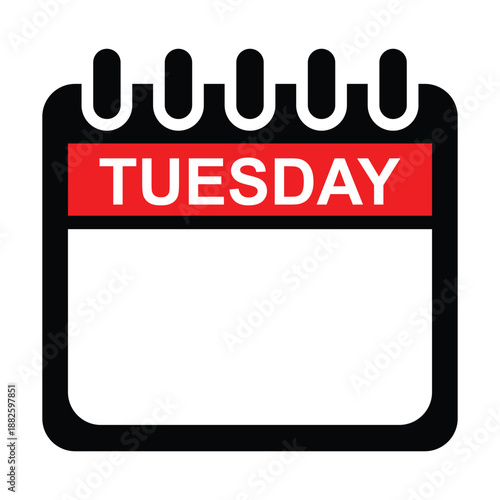 Tuesday red and black calendar web button. days of the week. weekday tuesday icon. notepad sticky. notes vector illustration