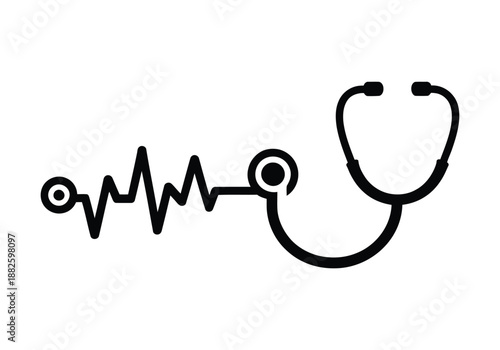 Medical stethoscope and ecg heartbeat line illustration