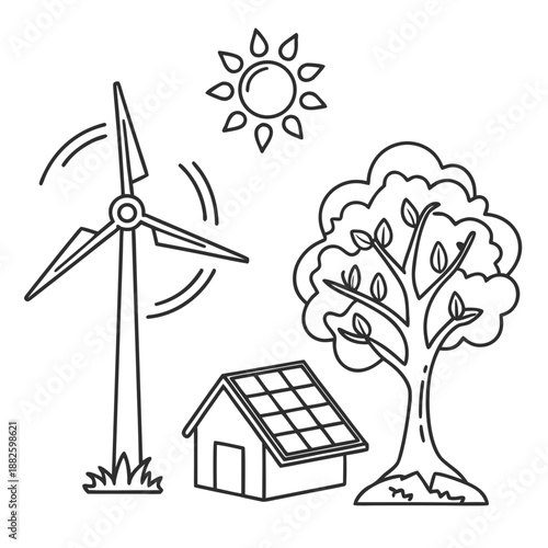 Minimalist Renewable Energy Outline Icon Set for Sustainable Living