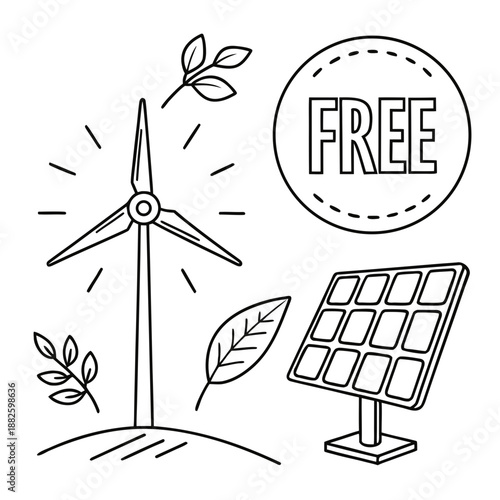 Minimal Outline Icons for Renewable Energy and Green Technology