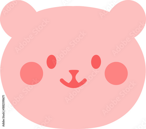 Cute Pink Bear Face Illustration