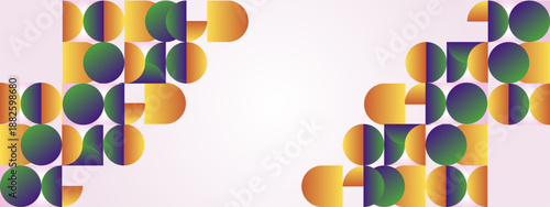 Abstract arrangement of semi-circle patterns and circular shapes featuring smooth color transitions and modern aesthetic