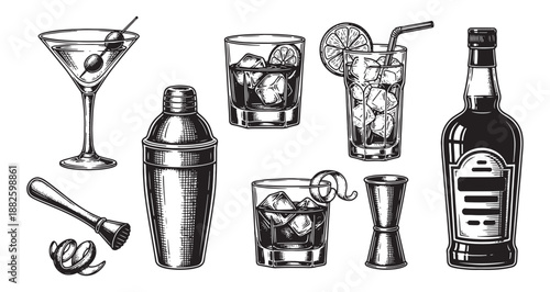 Professional Bar Tools Cocktails and Spirits Bottle