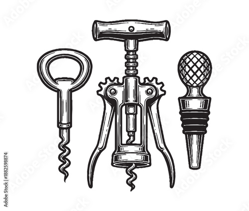 Wine and Bar Tools Featuring Corkscrew Bottle Opener and Stopper
