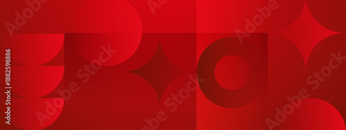Modern red backdrop composed of various geometric forms including circles and star shapes with elegant shading