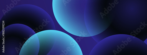 Atmospheric dark blue design with translucent glowing bubbles and spheres floating in deep space