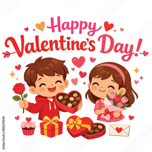 Happy Valentines Day celebration with loving children