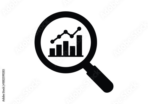Magnifying glass with bar graph and line chart