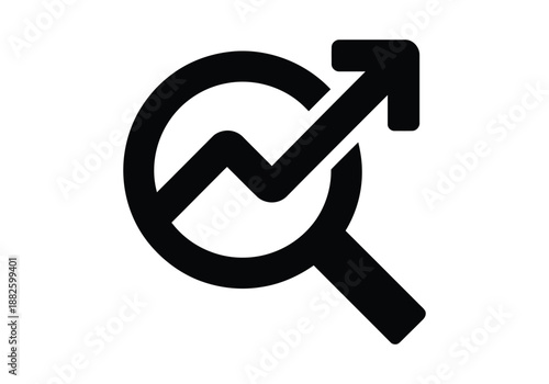 Magnifying glass with rising arrow icon for search and growth analysis