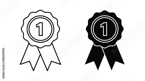 First place award ribbons flat design vector illustration. Vector icon set. Clipart image. Glyph and solid icon set. Icon vector. Flat Design Icon. line icon set