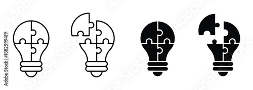 Set of lightbulb puzzle shapes in vector style isolated on white background thinking solution creative innovation idea intelligence invention brainstorming imagination