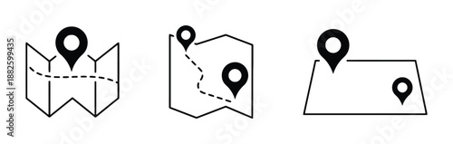 Set of location map line icons isolated on white background