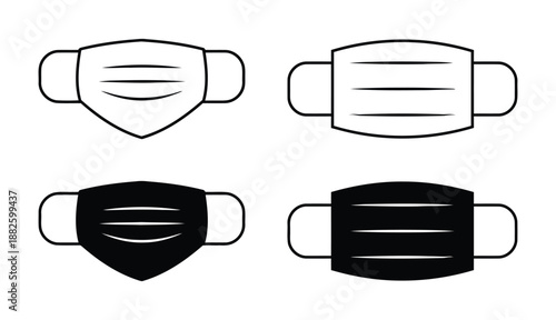 Set of Medical Face Mask Icons Vector Graphics Various Designs Covering Mouth And Nose Protection Against Virus And Infection Safety And Health Shield