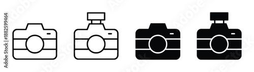 Set of Realistic Camera Icons Vector Photography and Videography Symbol Media Concept Isolated on White Background Collection Design Element in Flat Style