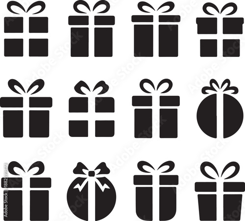 Vector silhouette set of christmas gift boxes with white background