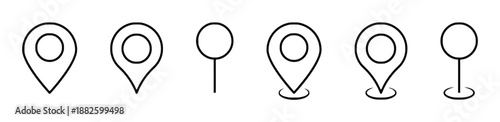 Set of Simple Location Pin Icons Maps Pointer Symbols Destination Position Sign Navigation Element Marker Place Indication Address Point Button Design
