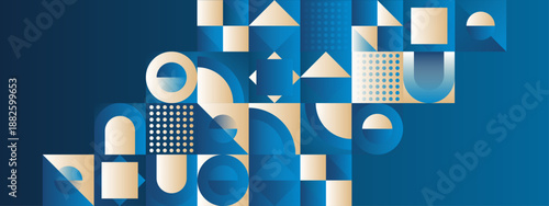 Luxurious abstract background featuring navy blue and cream geometric blocks with elegant dot accents