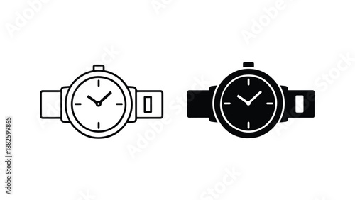 Minimalist clock icons vector illustration set. Vector icon set. Clipart image. Glyph and solid icon set. Icon vector. Flat Design Icon. line icon set