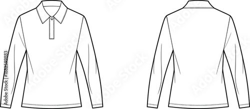 fashion, apparel, garment, clothing, shirt, polo, longsleeve, illustration, sketch, vector, design, template, outline, pattern, textile, fabric, collar, button, placket, cuffs, hem, seams