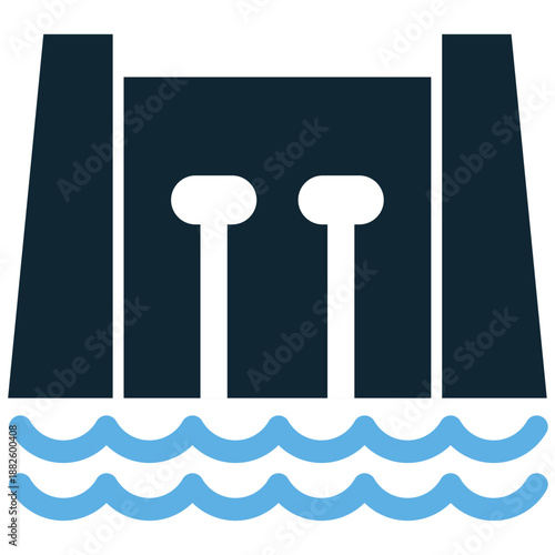 Dams icon vector for energy power. Ideal for water reservoirs, hydroelectric plants, river barriers, renewable resources, and concrete structures.