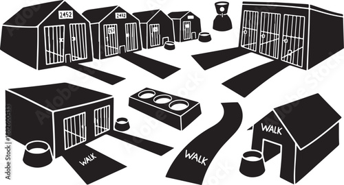 Dog Kennel Facility with Exercise Paths and Play Areas