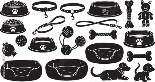 Black and white dog accessories and pet care items