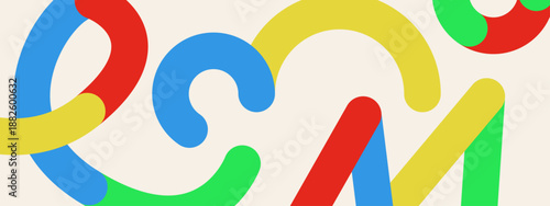 Playful design featuring interlocking red blue yellow and green curved tube shapes