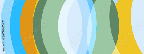 Serene composition of transparent layers forming large circular segments in natural colors