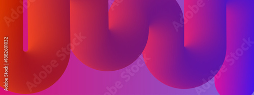 Close up perspective of a thick curved 3D tube featuring a deep red to purple color transition