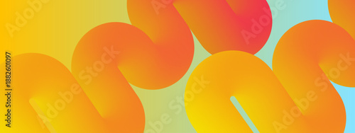 Modern composition featuring 3D curved fluid shapes in orange and yellow tones over a pastel blue backdrop