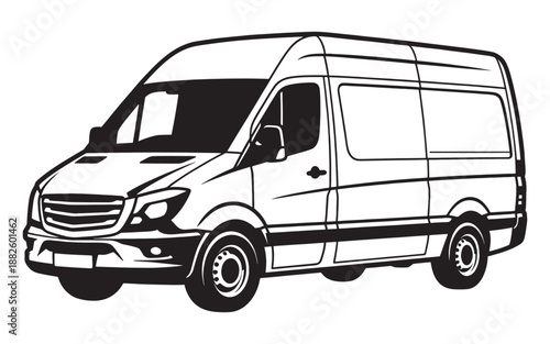 Modern Commercial Delivery Van Silhouette Vector Icon Isolated on White