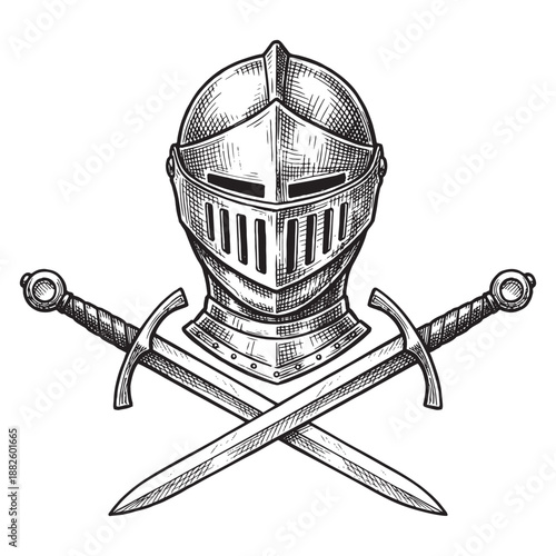 Medieval Knight’s Helmet with Crossed Swords Heraldry