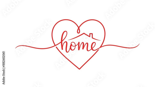Hand-drawn heart with word home in cursive style  
