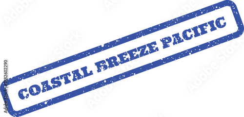 Faded rubber stamp displaying Coastal Breeze Pacific text within a rectangular shape, ideal for travel branding