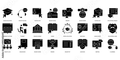 online education icons set. Set of editable stroke icons.Set of online education