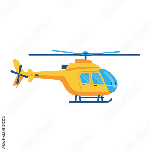 Yellow Helicopter Flying Isolated on White Background, Vector Illustration