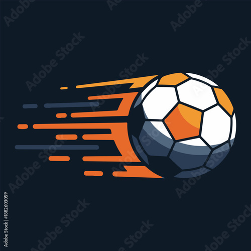 Dynamic vector illustration of a soccer ball with powerful motion lines, perfect for sports events, team logos, and energetic designs, symbolizing competitive speed