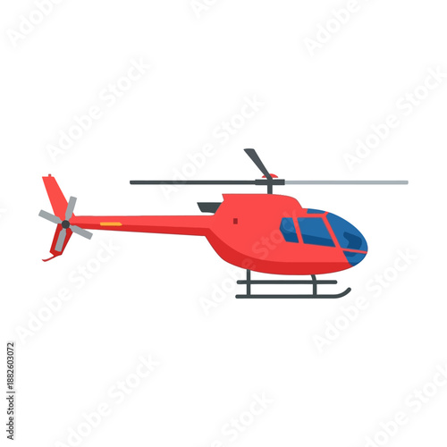 Red Helicopter Vector Illustration Isolated on White Background