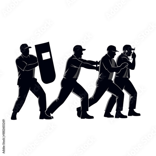 Riot Police Formation Silhouette, Shield Wall, Crowd Control, Law Enforcement, Security Team