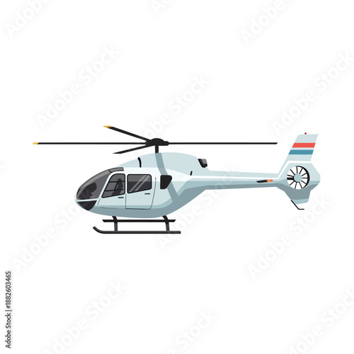 Modern White Helicopter Isolated on White Background, Aviation Transport