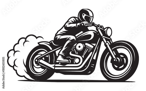 Biker Riding a Chopper Motorcycle with Smoke Trail