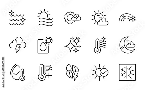 Temperature Line icon set. Air cooling, fan, humidity, air circulation, thin line icon pack.