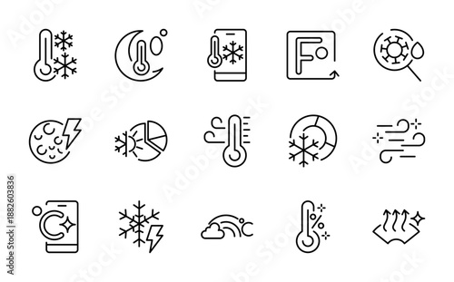 Temperature Line icon set. Air cooling, fan, humidity, air circulation, ventilation, line icon pack.