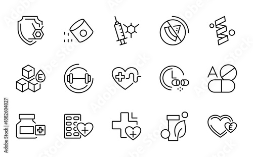 Supplements line icon set. droplet, supplement, ribbon, awareness, centrifuge, bone, marrow, plasma, transfusion, lab sample icons