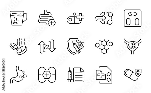Supplements line icon set. droplet, supplement, ribbon, awareness, centrifuge, bone, marrow, line icon set. UI thin line icon pack.
