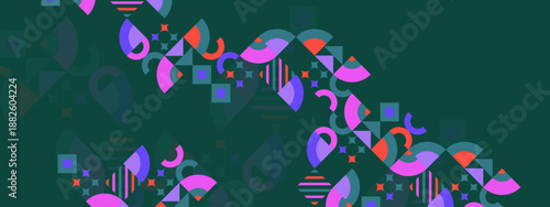 Teal and Magenta Pixelated Geometric Mosaic with Sharp Shapes