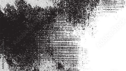 Dark grunge texture with scattered halftone dots and rough ink marks creating a distressed abstract background for projects
