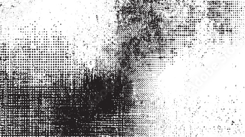 Grungy black and white abstract texture with dense halftone dots and rough weathered overlay, conveying a sense of decay and industrial grit